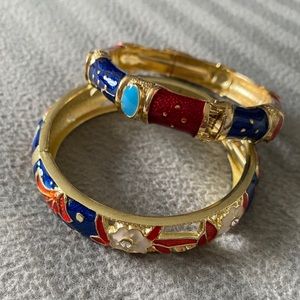 Two enamel hinged bangle bracelets